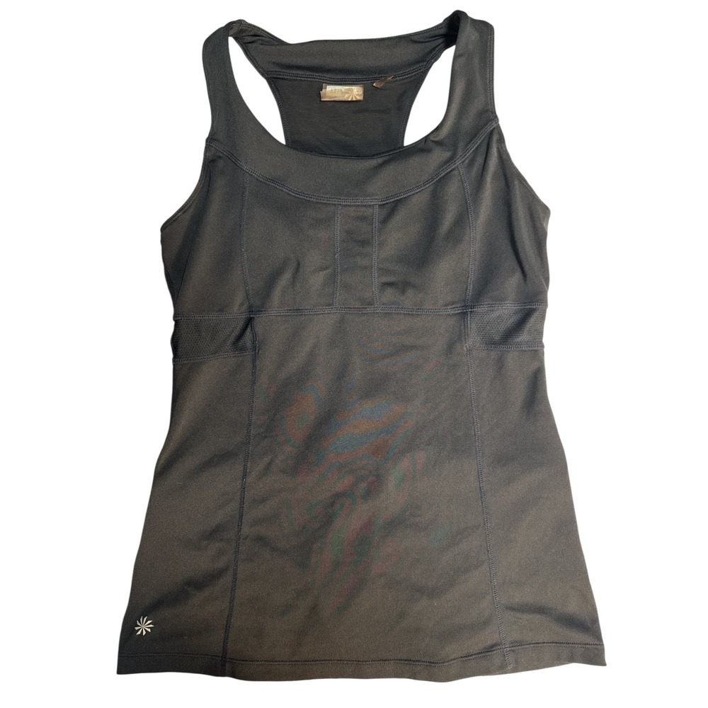 Athleta Racerback Training Tank Top Black Mesh Panel Reflective‎ Logo Small Tall